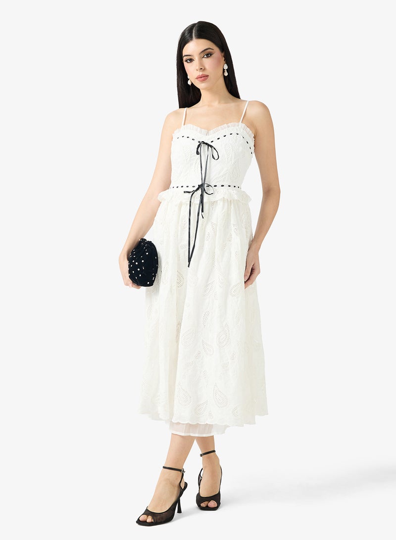 Just Me Crochet Lace Ribbon Detailed Midi Dress - Image 1